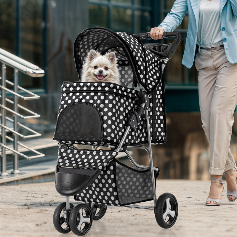 Foldable Pet Dog and Cat Stroller with Adjustable Canopy Storage Basket and Cup Holder for Small and Medium Pets, Black