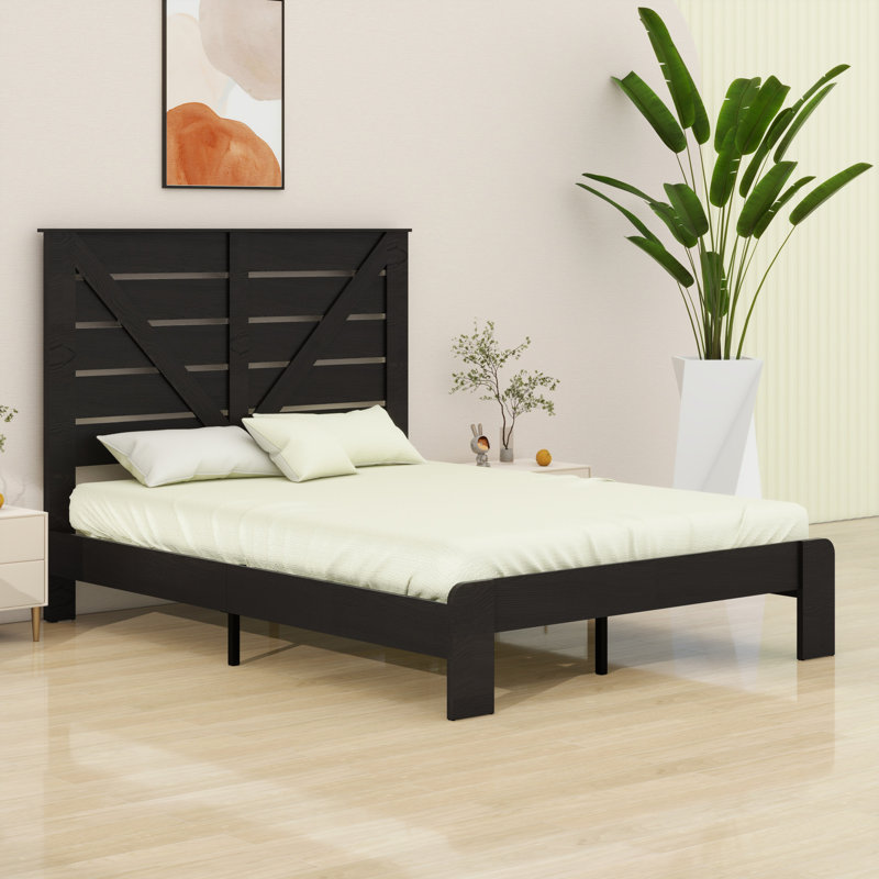 Tête de lit, base de lit plateforme en bois, Noir, Double
