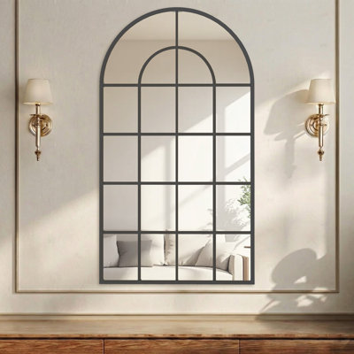 Aaren Modern Arched Wall Mirror Window Mirrors Bedroom 110 x 65 cm Black