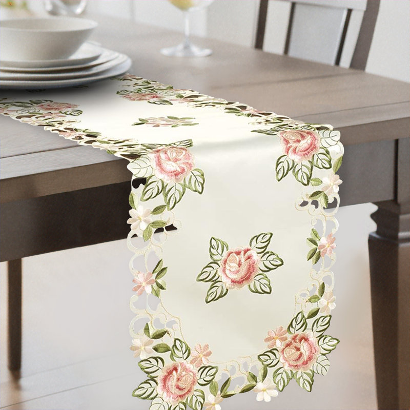Cream Lace Table Runner with Embroidered Cutwork of Bryton Collection for Dining Table or Christmas Decor