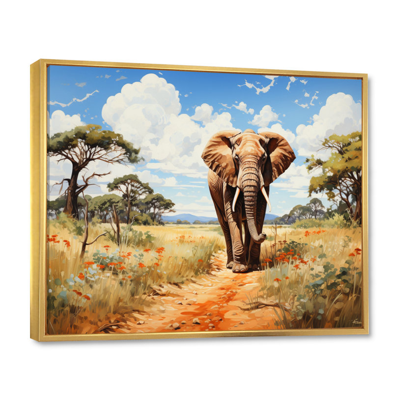 African Savannah Stroll II sur impression sur toile, H 16 po x l 32 po x P 1 po, Cadre flottant doré