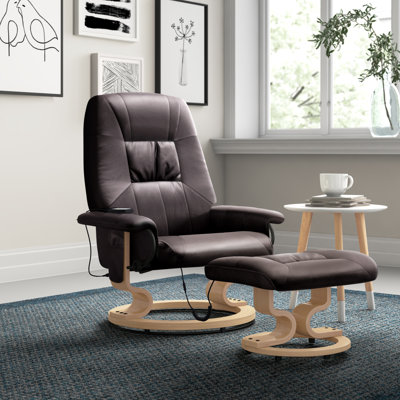 Hannah 79cm Wide Faux Leather Swivel Ergonomic Recliner with Massager