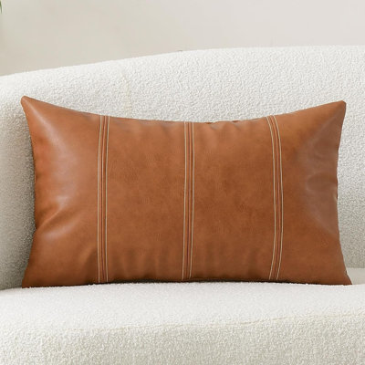 Modern Faux Leather Pillow Cover Hand Stitched Patchwork Decorative Cushion Case