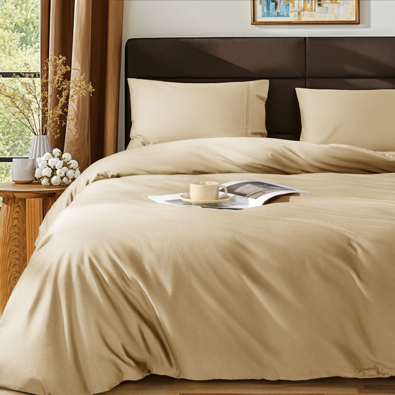 Ensemble de housse de couette 100% coton égyptien, 3 pièces, Très grand lit, Beige