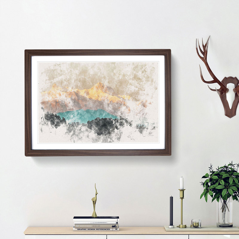 Mountains in Pokhara Nepal - Picture Frame Graphic Art Print, 24cm H x 33cm W x 2cm D, Walnut Framed