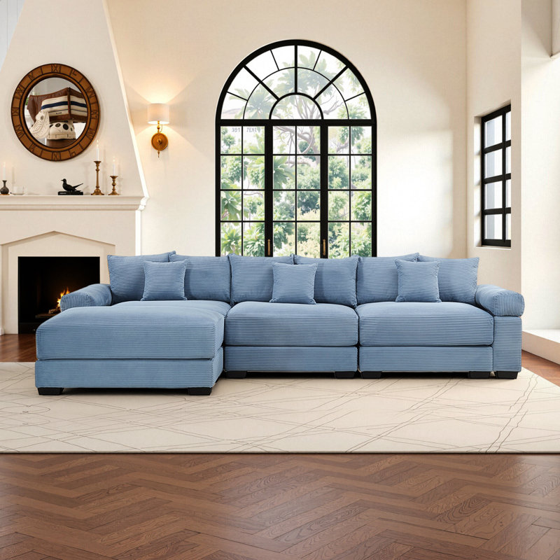 4 - Piece 130" Oversized Cloud Modular L-Shape Sectional Couch, Corduroy Fabric Upholstered Sofa With Ottoman, Deep Seat Wide Armrest Ergonomic Design