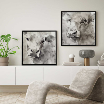 Reproduction de 2 vaches monochromes abstraites sur toile