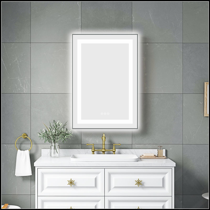 Miroir de salle de bain DEL, Gris, 20 po x 32 po