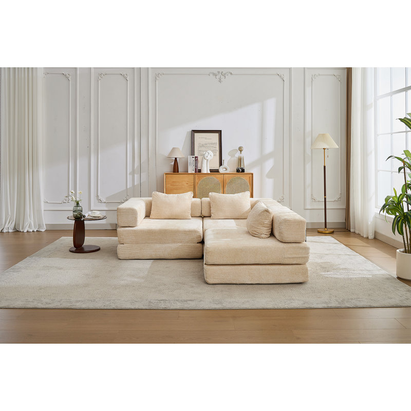 Canapé-lit convertible à plancher à compression avec structure de forme fixe, modulaire désossé, sans assemblage, idéal pour les espaces polyvalents