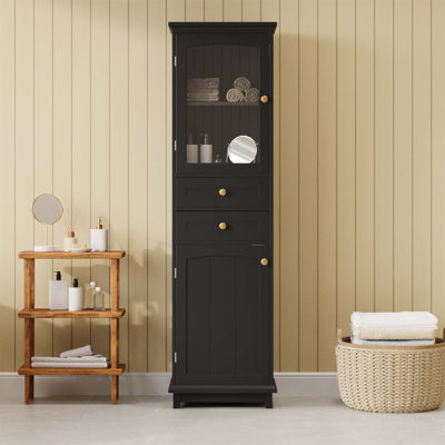 Tall Bathroom Storage Cabinet With Glass Doors, Free-Standing, Elegant And Spacious For Modern Interiors