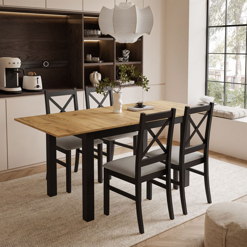 Mangine 4 - Person Dining Set, Black, Black/Paros 02, Black