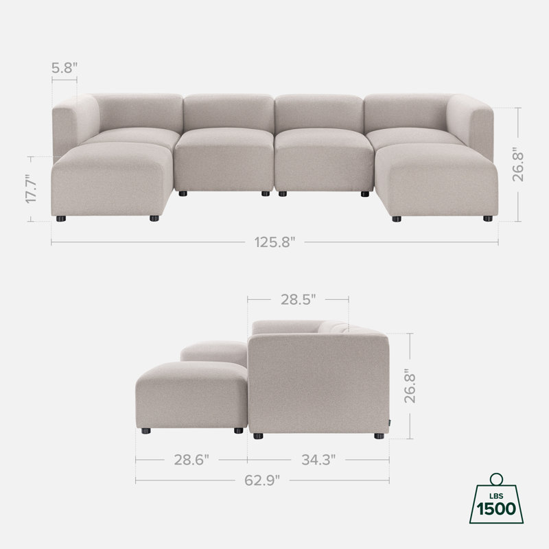 Canapé modulaire 6 pièces Luca, Polyester beige