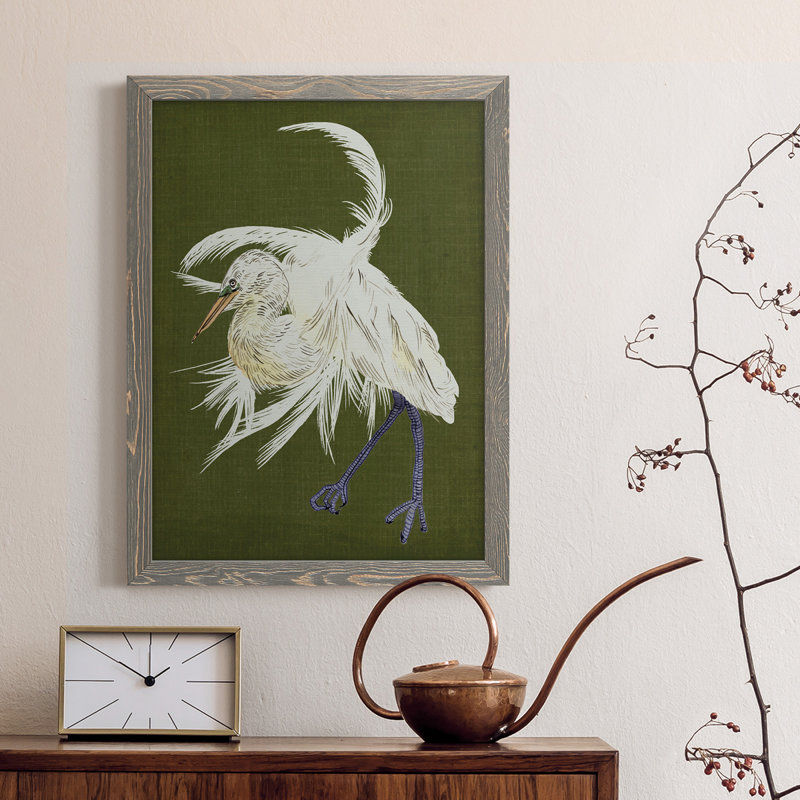 Heron Plumage II - peinture sur toile encadrée, H 20 po x l 24 po x P 1 po, Cadre gris
