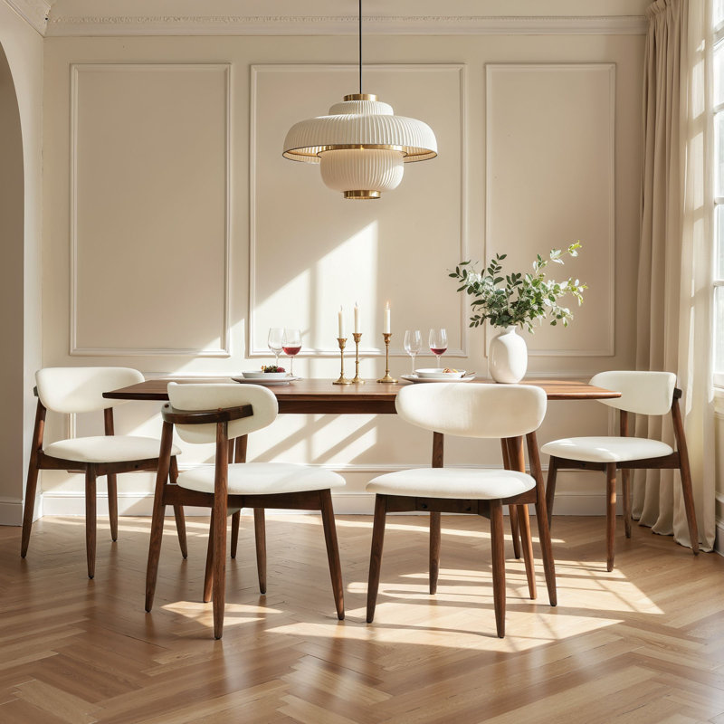 Modern Upholstered Dining Chair, Solid Wood Kitchen Chairs with Padded Seat and Back for Dining Room, Comfortable Design in Beige