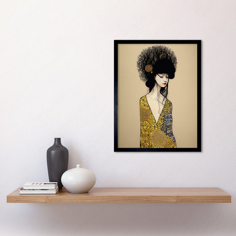 The Goddess In Gold Black Klimt Style Robe - Single Picture Frame Print, 43.7cm H x 33.5cm W x 1.5cm D