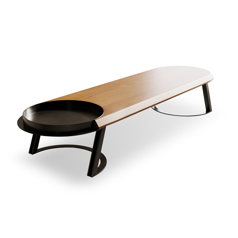 Tables basses ovales en bois massif BROWN, H 13,78 po x L 70,87 po x l 23,62 po