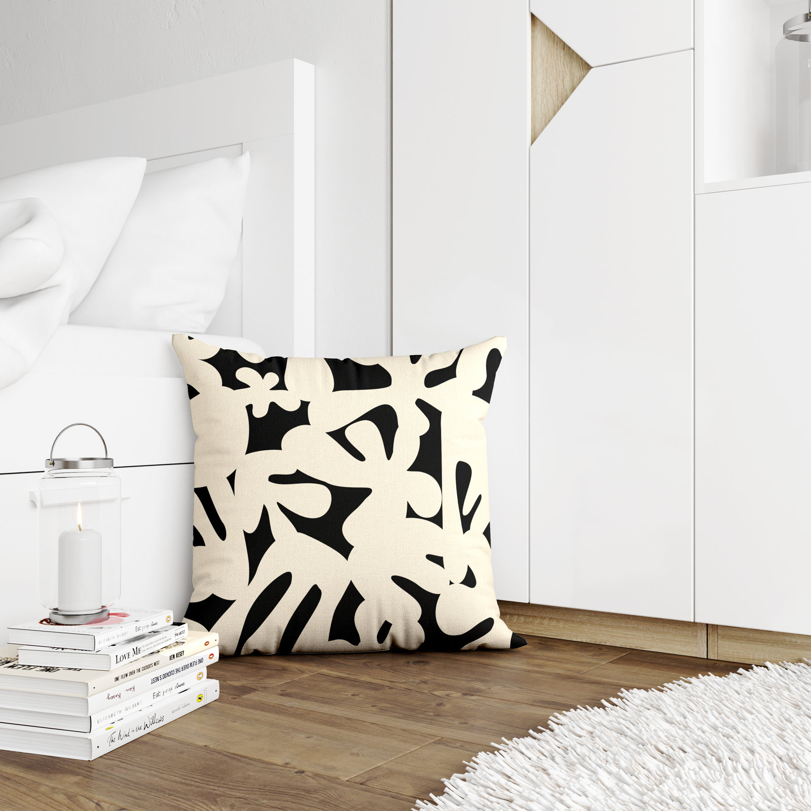Lara Indoor/Outdoor Throw Pillow, Black/Off White, 15" x 15"