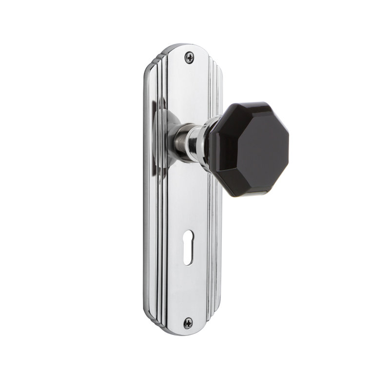 Assiette décorative avec trou de serrure décoratif et bouton de porte noir Waldorf, Chrome brillant, 2 3/4 po
