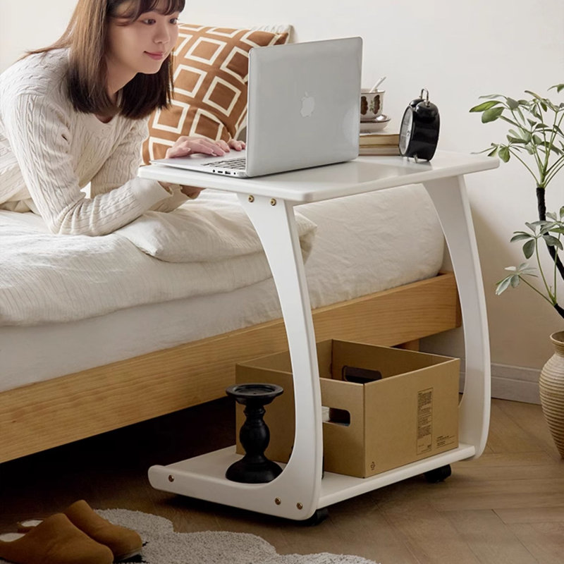 Table d'appoint rectangulaire blanche en bois massif, 23.62, White