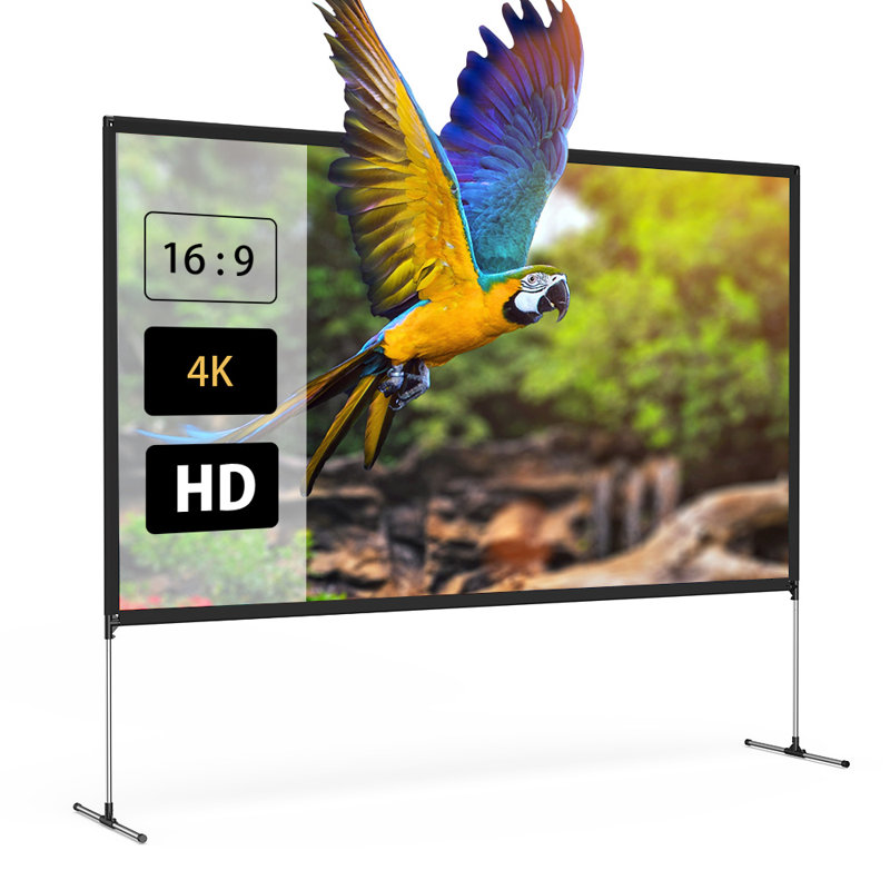 Écran de projection 80 po / 100 po / 120 po avec support stable et résolution 4K, H 108,66 po x l 81,5 po