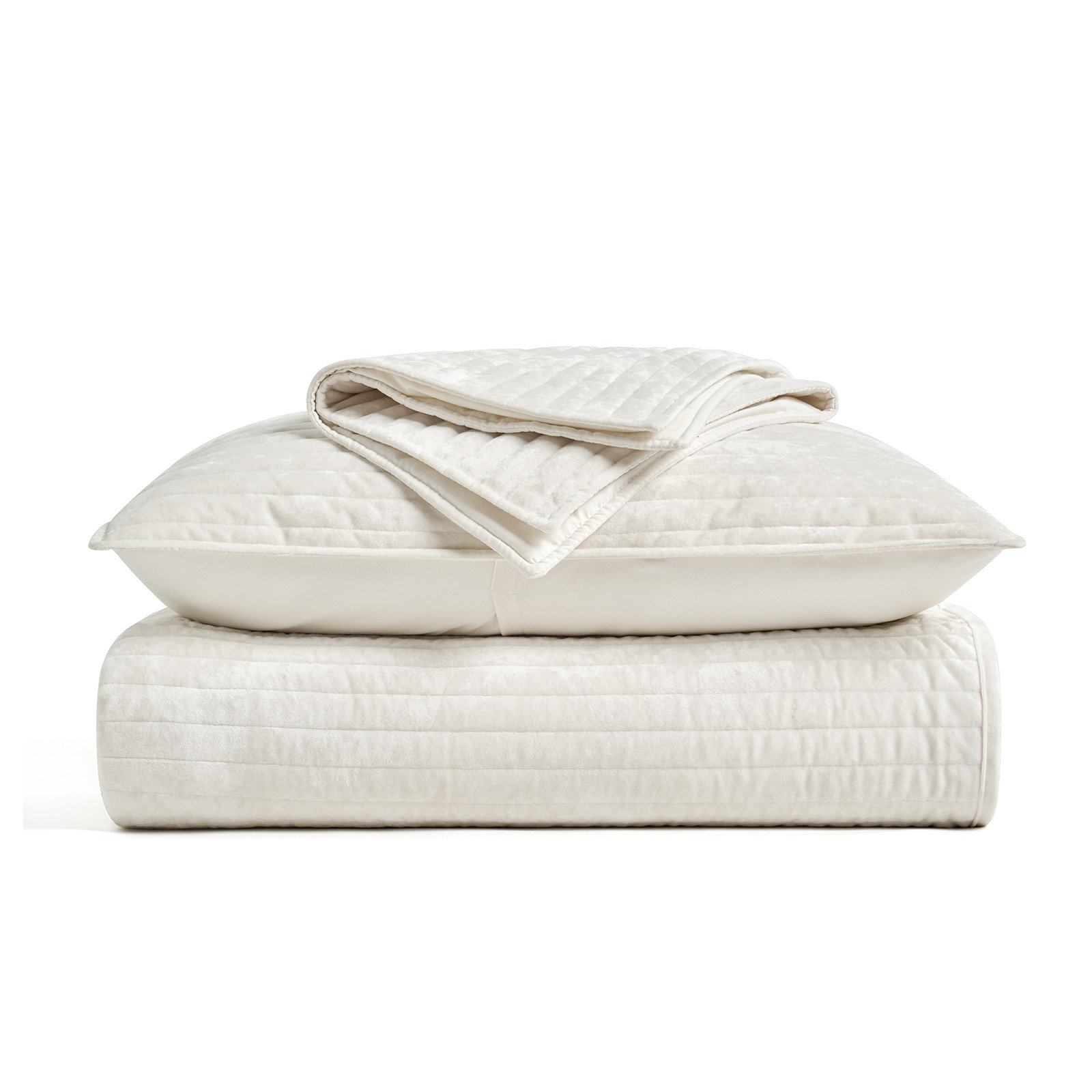 Velvet Quilt Set, Queen, Ivory White