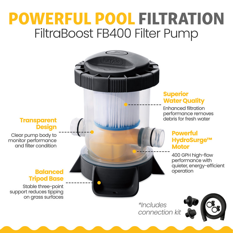 Funsicle 10' x 30" QuickSet Ring Top Above Ground Swimming Pool Dark Herringbone, 10ft x 30in., FiltraBoost Pump