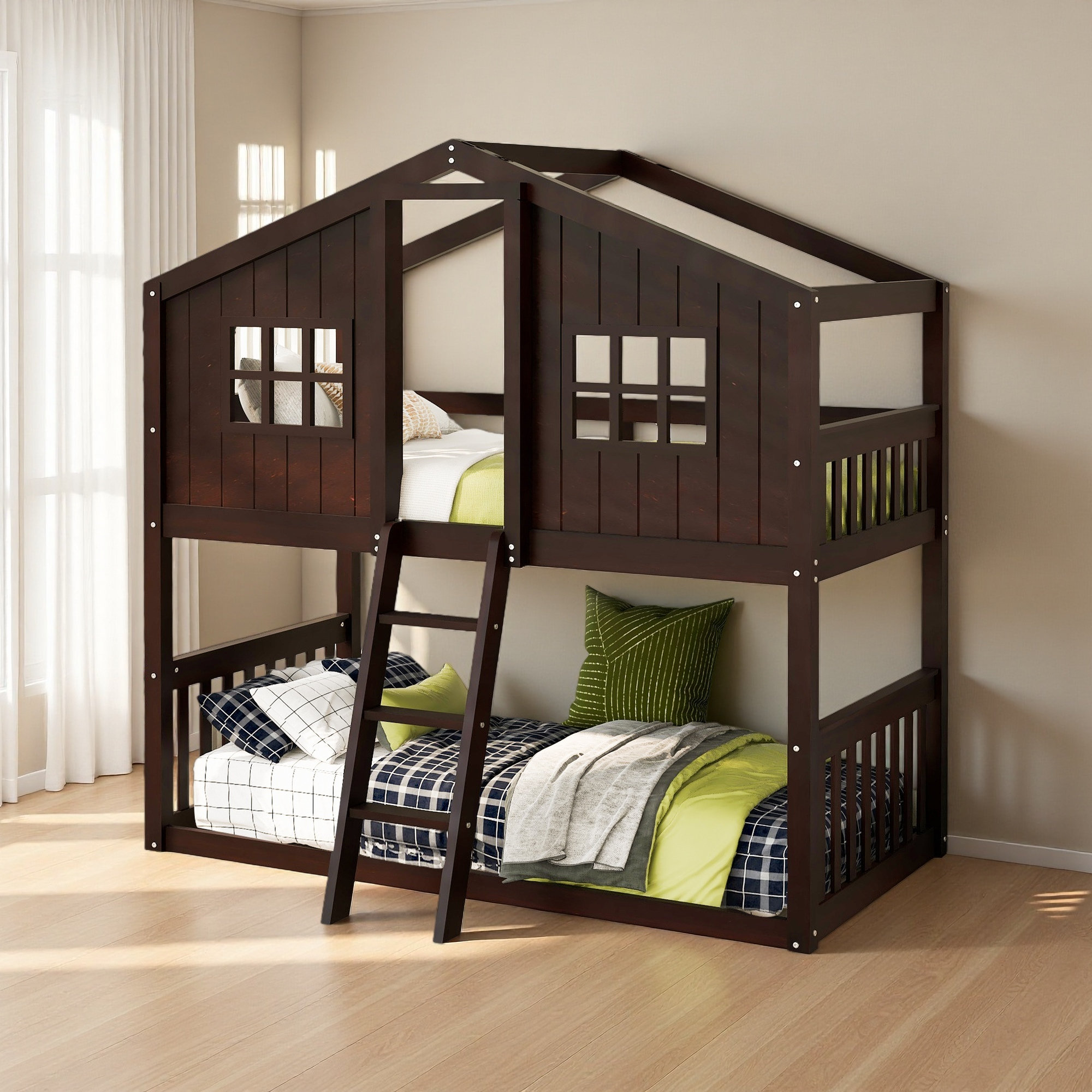 Harper Orchard Twin Over Twin House Bunk Bed With Ladder | Wayfair