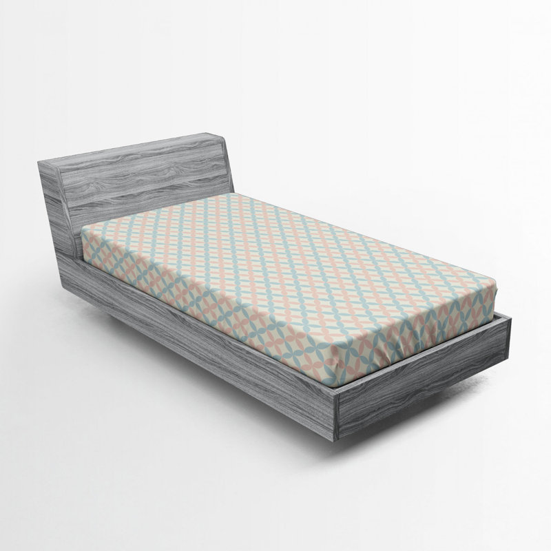Microfiber Abstract Fitted Sheet, Twin Fitted Sheet, Teal Geometric 3