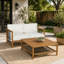 Ensemble 2 pièces causeuse et table basse en bois d'acacia avec corde tissée à la main et coussins confortables pour des espaces extérieurs polyvalents