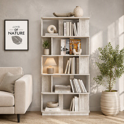 31.5" L x 64.56" H Free combination bookshelf Modern 5-Tier Open Storage Bookcase MDF Wood Display Shelving for Living Room home Office bedroom decor organizer, Media Storage Shelves