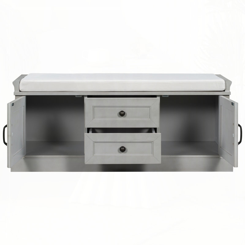Banc de rangement avec 2 tiroirs et 2 armoires, Gris délavé