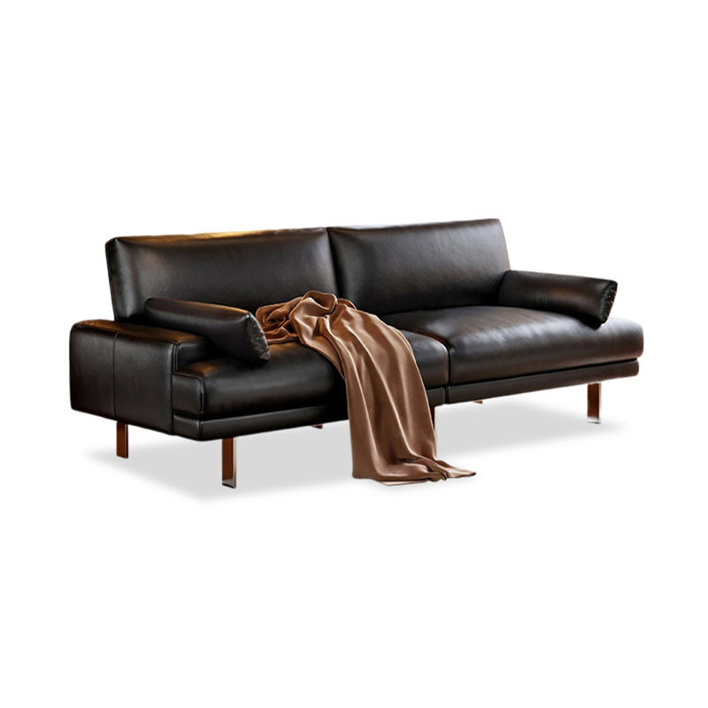 Causeuse-coussin modulable noire en cuir véritable, L 86,61 po