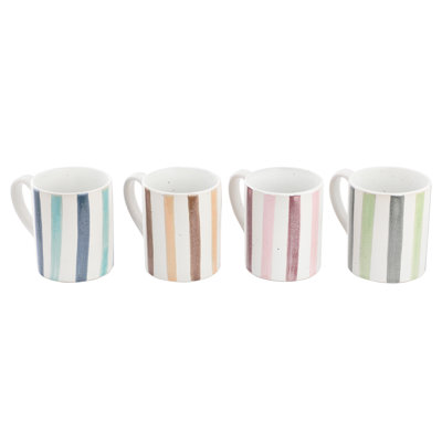  Atlantic Waves 4 Piece 17 Ounce Handpainted Stoneware Mug Set