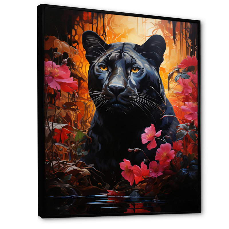 «Black Pink Panther», reproduction sur toile, H 40 po x l 30 po x P 1,5 po, Cadre flottant noir