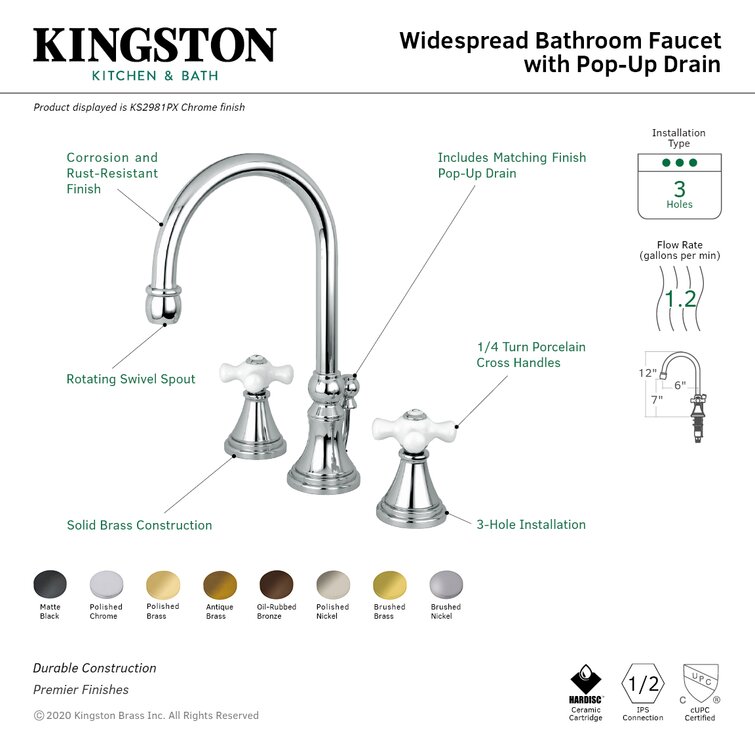 Kingston Brass KS298_PX 8 in. Widespread Bathroom Faucet