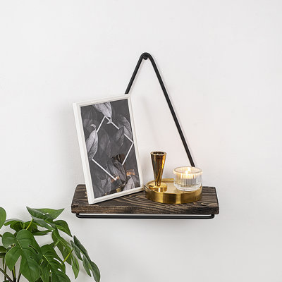 Modern Wall Shelf, Black & Dark Walnut, 10.6 x 11.0 x 5.9 inches | 100% Spruce Wood (Thickness: 0.4 inches) & 100% Metal Frame (Thickness: 0.06 inches) | Stylish Industrial Design for Home or Office Storage