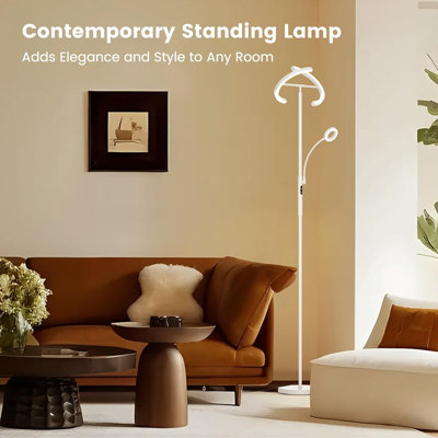 White LED Floor Lamp - Dimmable 2 Lights Standing Lamp with Remote&Touch Control