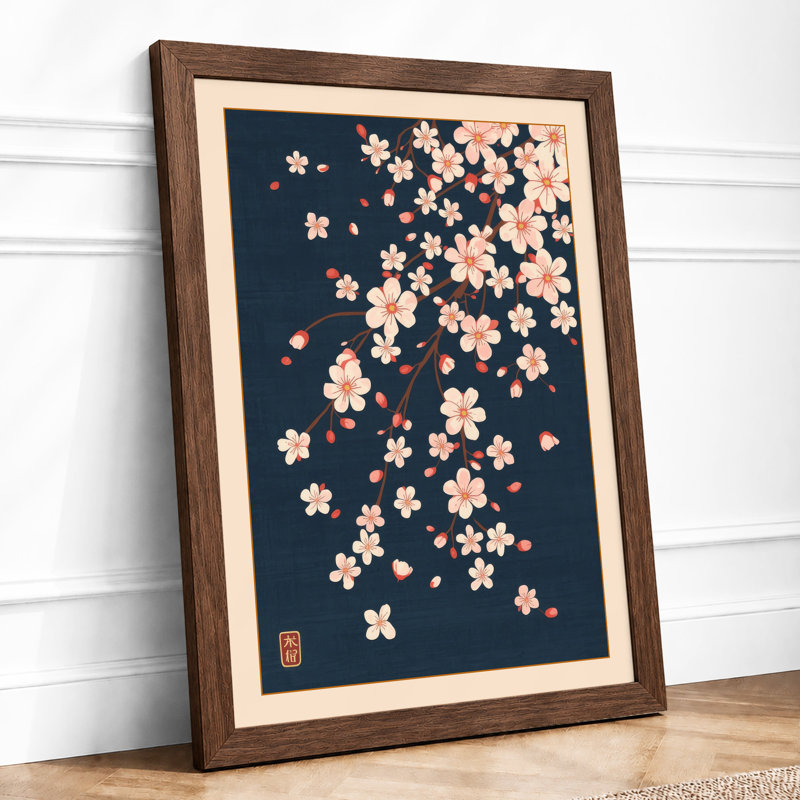Drifting Blossoms Botanical - Framed Print, A2 - 59.4 x 42.0 cm, Walnut