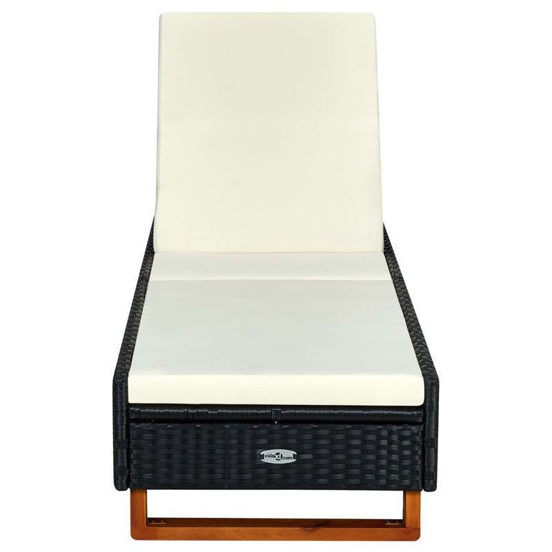 Isak 80" Long Reclining Acacia Single Chaise with Cushions, White, Black