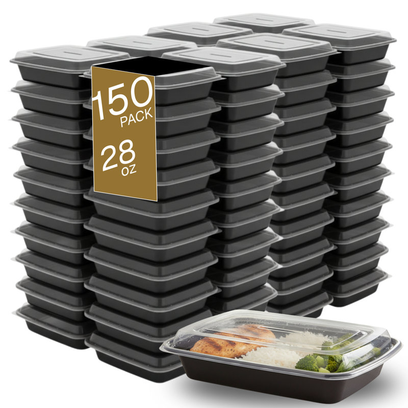 Microwaveable Container (Shallow) with Lid, 28oz, 150-Pack
