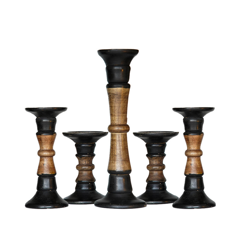 15'' H Wood Tabletop Pillar, Dark Polish