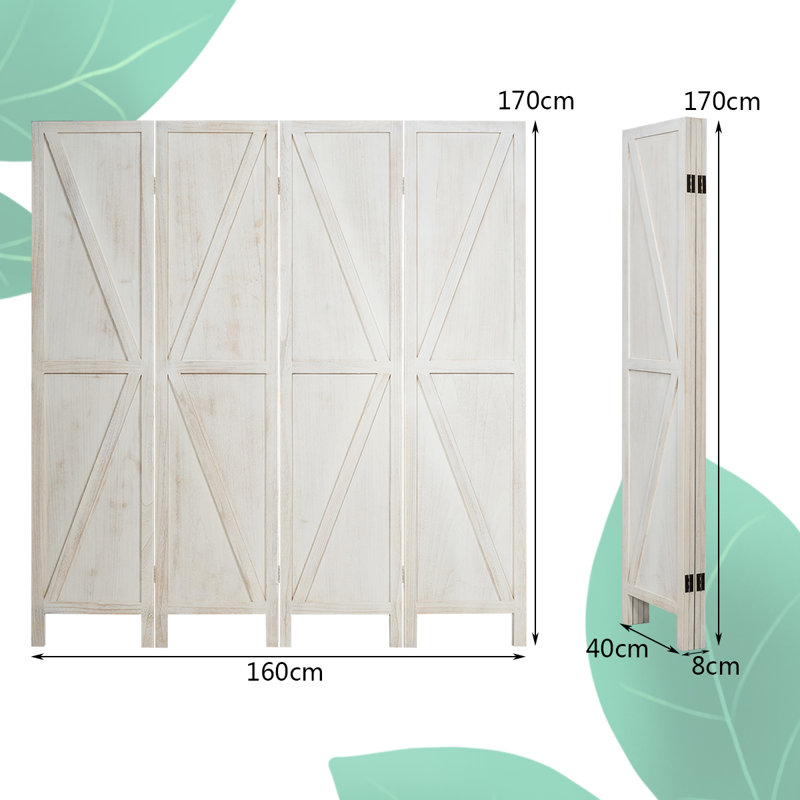 Itzhak 160cm W x 170cm H 4 - Panel Folding Room Divider, White