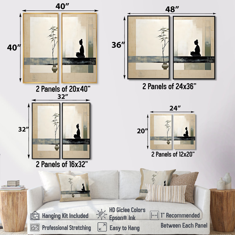 Asian Art Modern Zen I - Beige, art mural, Noir, H 36 po x l 48 po, Reproduction encadrée sans passe-partout
