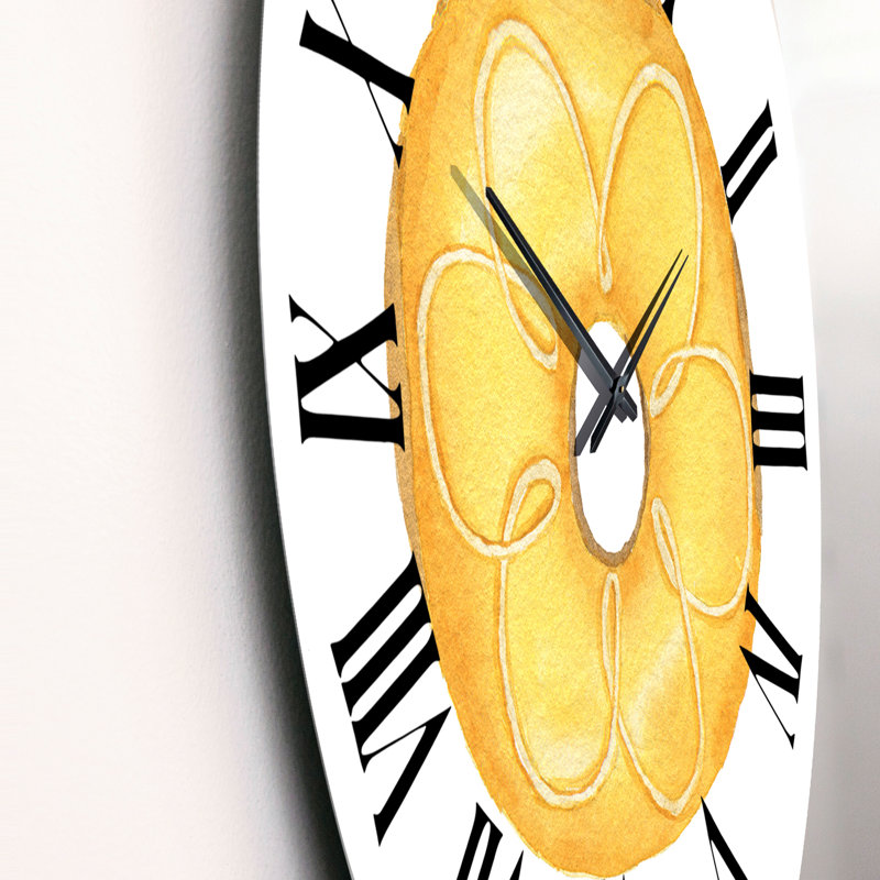 Jaune beignet sur blanc - horloge murale décontractée, Grand