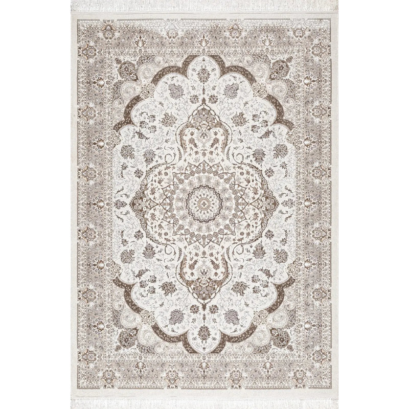 Floral Area Rug, Rectangle 60 x 110 cm, Beige