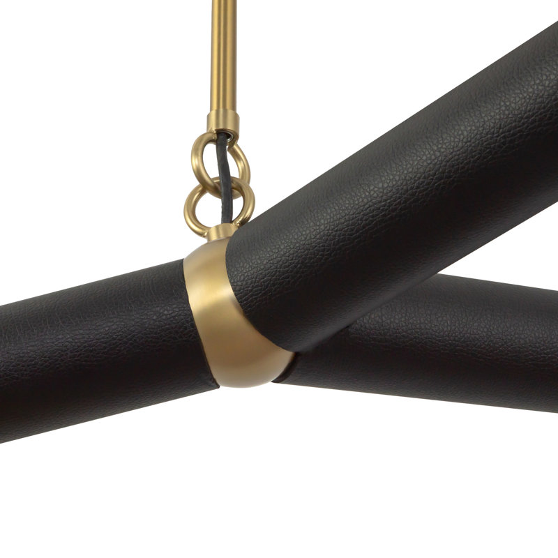 Calla 3 - Light LED Chandelier, Brushed Gold/Black Vegan Leather