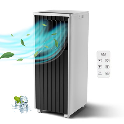Unité de climatisation 3 en 1 portable avec refroidissement, déshumidificateur et ventilateur, fonctionnement silencieux à 54dB, mode veille, télécommande, verrouillage pour enfant, minuterie 24H, ensemble de fenêtre et roues, 8 000 BTU pour les pièces jusqu'à 350 pieds carrés (blanc et noir)