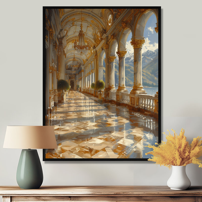 Or gris, été, Renaissance française, château, art mural, Toile avec cadre flottant noir, H 40 po x l 30 po x P 1,5 po