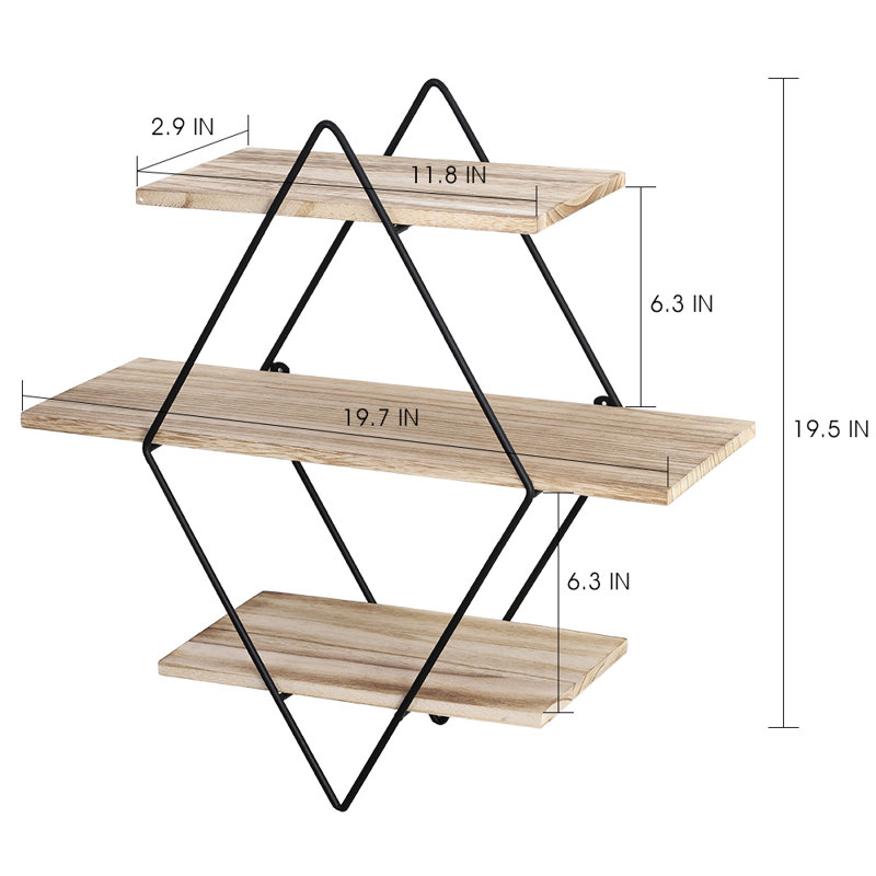 Étagère murale décorative à 3 niveaux, tablettes flottantes losanges pour le salon de la chambre à coucher