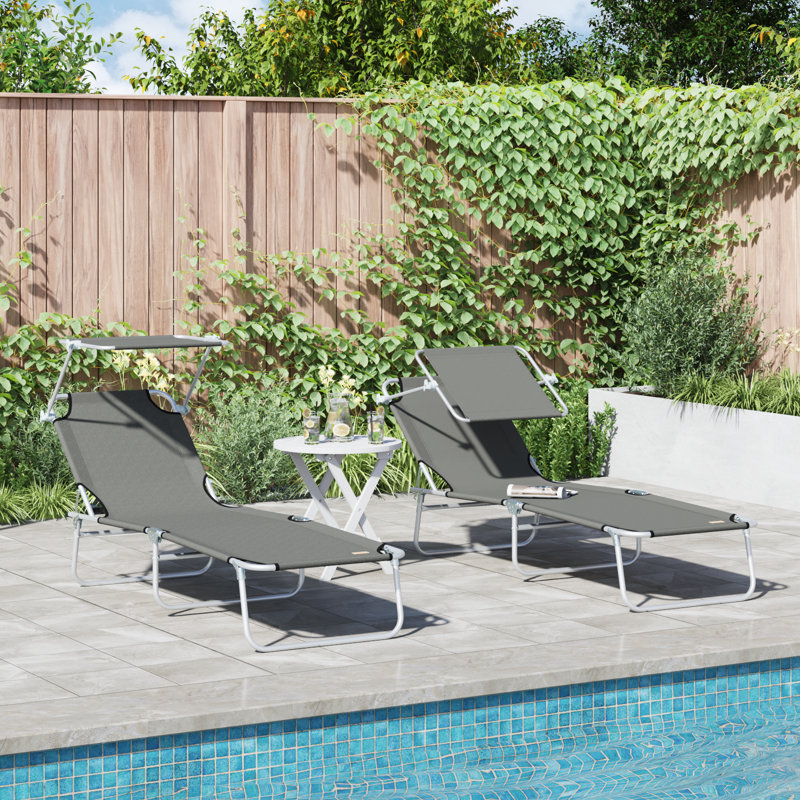 vidaXL Folding Sun Lounger with Canopy Outdoor Daybed Sunbed Steel and Fabric, Grey